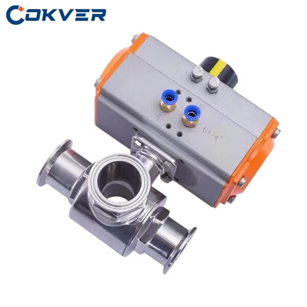High Quality Stainless Steel Pneumatic Food Grade 3 Way Ball Valve