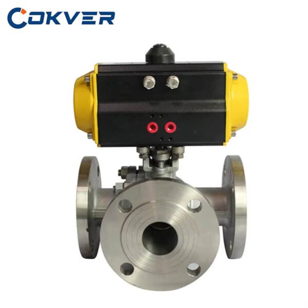 Flange Pneumatic Actuated Stainless Steel 3 Way Ball Valve