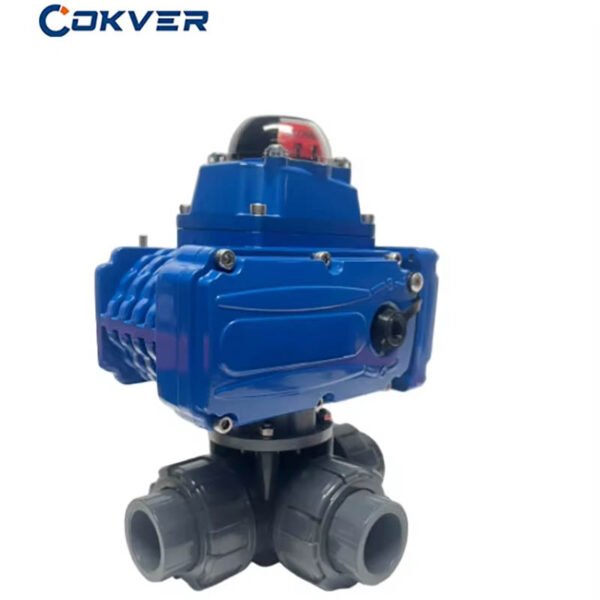 Premium PVC/UPVC Material Electric 3-Way Ball Valve for Water Acid Applications