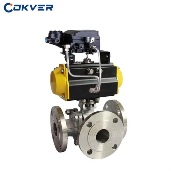 Industrial Flange Pneumatic Stainless Steel 3 Way Ball Valve